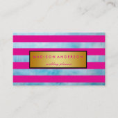 ネイビーピンク&ホワイトシックストライプ金ゴールド 名刺 (正面)