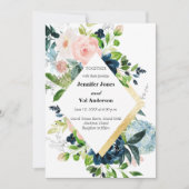 ネイビーピーチと金ゴールドウォーター色のフローラ結婚ズ 招待状 (正面)