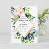 ネイビーピーチと金ゴールドウォーター色のフローラ結婚ズ 招待状 (スタンド正面)