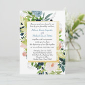 ネイビーピーチと金ゴールドウォーター色のフローラ結婚ズ 招待状 (スタンド正面)