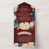 ネイビーピーチフローラカボチャBurgundy赤ベビーシャワー オールインワン招待状 (内側)