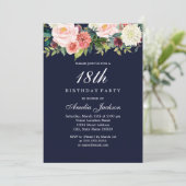 ネイビーピーチボタニカルフローラ18誕生日 招待状 (スタンド正面)