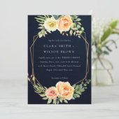 ネイビーピーチ砂漠の多肉性のサボテン結婚の葉 招待状 (スタンド正面)