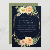 ネイビーピーチ砂漠の多肉性のサボテン結婚の葉 招待状 (正面/裏面)