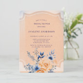 ネイビーピーチ絵を描フローラブライダルシャワー 招待状 (スタンド正面)