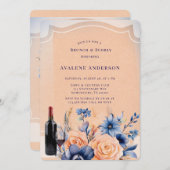 ネイビーピーチ絵を描フローラブランチ&バブリー 招待状 (正面/裏面)