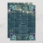 ネイビーピーニーとターコイズバラバチェロレッテ 招待状 (正面/裏面)