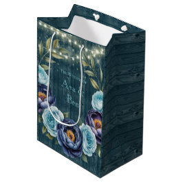 ネイビーピーニーとターコイズバラライト結婚ズ ミディアムペーパーバッグ