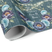 ネイビーピーニーとターコイズバラライト結婚ズ ラッピングペーパー (ロールコーナー)