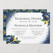 ネイビーピーニーアンドシトラスフローラリハーサルディナー 招待状 (正面/裏面)