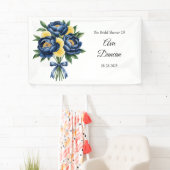 ネイビーピーニーシトラスウォーターカラーフローラブライダルシャワー 横断幕 (インサイチュ)