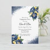 ネイビーピーニーシトラス絵を描フローラ婚約パーティ 招待状 (スタンド正面)