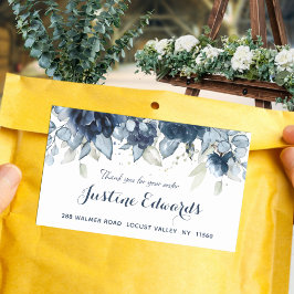 ネイビーピーニーシルバーダスティブルーユーカリ 長方形シール