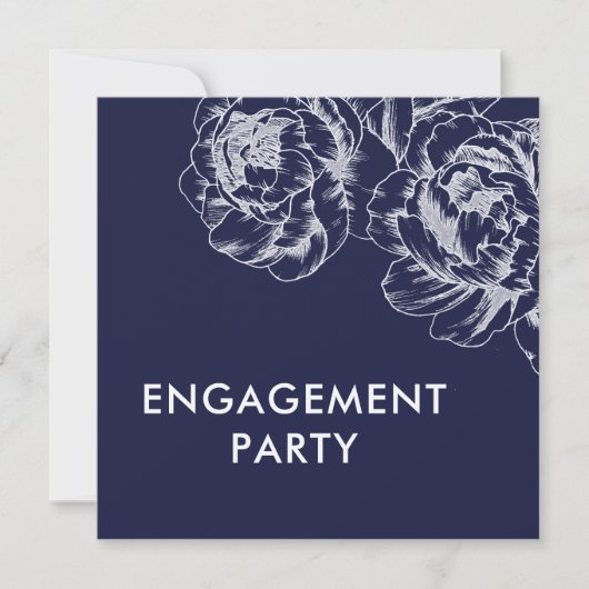 ネイビーピーニーシンプル婚約パーティ招待状 招待状 (正面)