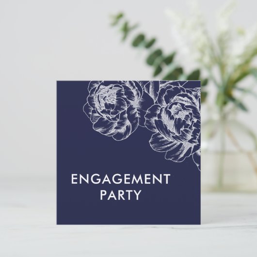 ネイビーピーニーシンプル婚約パーティ招待状 招待状 (スタンド正面)