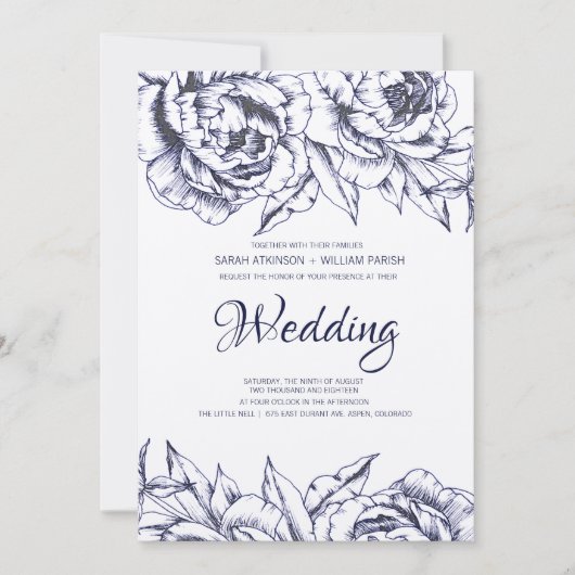 ネイビーピーニーシンプル結婚式招待状 招待状 (正面)