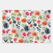 ネイビーピーニーピンクオレンジポピーガーデン ラッピングペーパーシート (正面3)