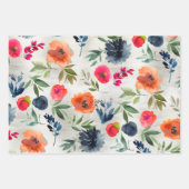 ネイビーピーニーピンクオレンジポピーガーデン ラッピングペーパーシート (正面3)