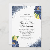 ネイビーピーニー柑橘類絵を描フローラブリデスメイドランチョン 招待状 (正面)