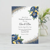 ネイビーピーニー絵を描シッツフローラ結婚のお祝い 招待状 (スタンド正面)