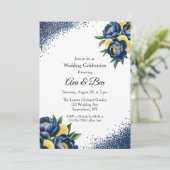 ネイビーピーニー絵を描シッツフローラ結婚のお祝い 招待状 (スタンド正面)
