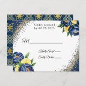 ネイビーピーニ絵を描スフローラ結婚ズ 出欠カード (正面/裏面)