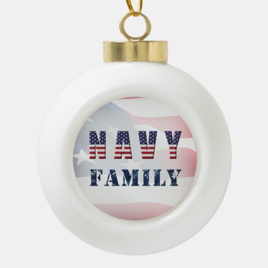 ネイビーファミリークリスマス セラミックボールオーナメント (正面)