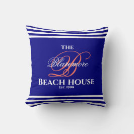 ネイビーファミリーモノグラムスクリプトコーラルイニシャル2辺 クッション