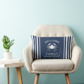 ネイビーファンシーブルーホワイトカニファミリーネームビーチハウス ランバークッション (椅子)