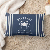 ネイビーファンシーブルーホワイトカニファミリーネームビーチハウス ランバークッション (ブランケット)