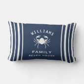 ネイビーファンシーブルーホワイトカニファミリーネームビーチハウス ランバークッション (裏面)