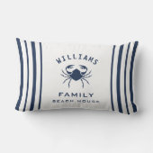 ネイビーファンシーブルーホワイトファミリーネームビーチハウスカニ ランバークッション (裏面)
