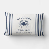 ネイビーファンシーブルーホワイトファミリーネームビーチハウスカニ ランバークッション (正面)