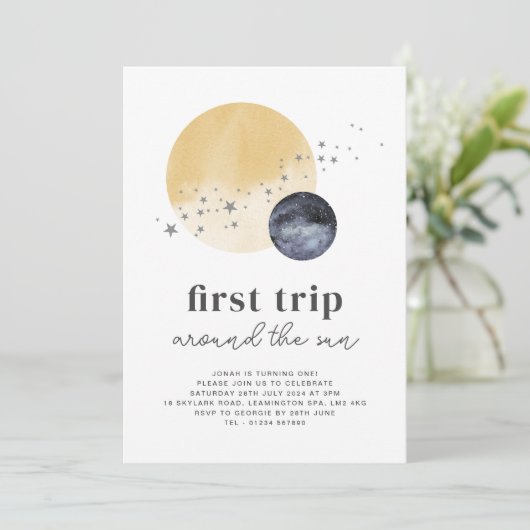 ネイビーファーストのまわりにトリップザサン誕生日招待状 招待状 (スタンド正面)