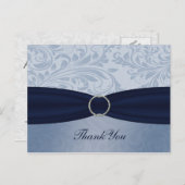 ネイビーフェイクダマスクリボン結婚ディアマンテ ポストカード (正面/裏面)