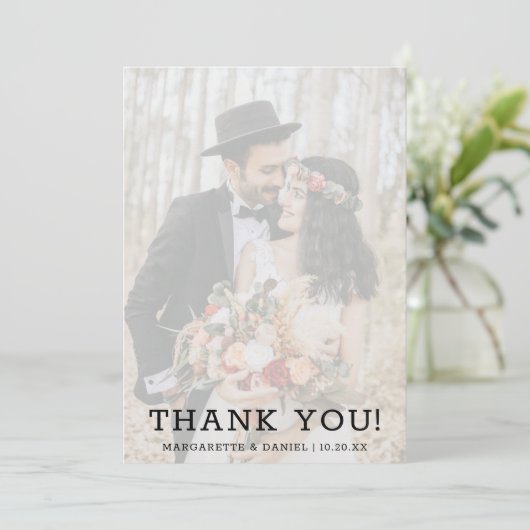 ネイビーフェイクブルーベラム文字写真結婚お礼 サンキューカード (スタンド正面)