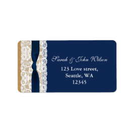 ネイビーフェイクブルーレース，バーラップ，差出人住所ラベル ラベル