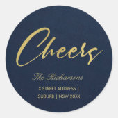 ネイビーフェイク金ゴールド書ミニマル応援の住所 ラウンドシール (正面)