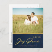 ネイビーフェイク金ゴールド書道ラブジョイ平和写真 シーズンポストカード (正面/裏面)