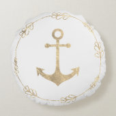 ネイビーフェイク金ゴールド白航海のいかり ラウンドクッション (裏面)