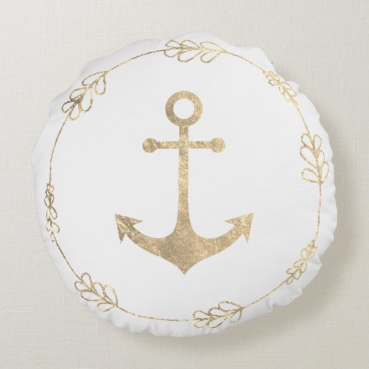 ネイビーフェイク金ゴールド白航海のいかり ラウンドクッション (裏面)
