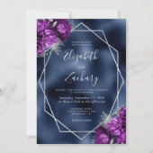 ネイビーフォイルパープルシルバー結婚フローラ 招待状 (正面)
