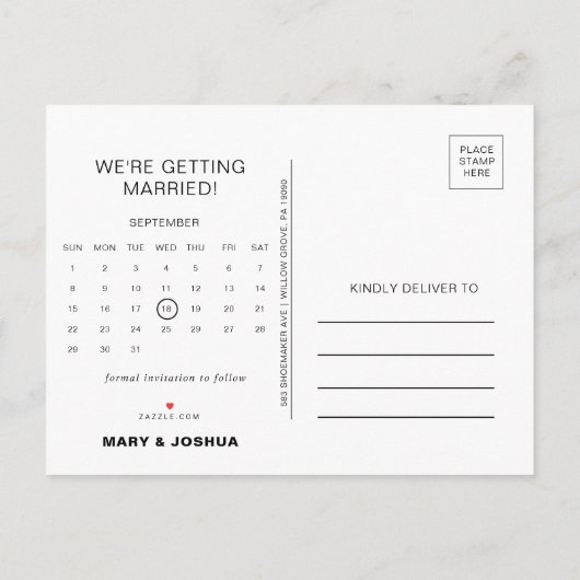 ネイビーフォトウェディング日付カレンダーを保存 案内ポストカード (裏面)