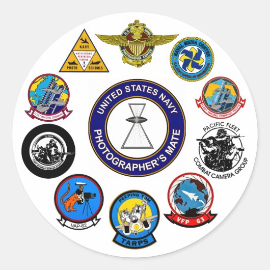 ネイビーフォトグラファーのコマンドステッカー ラウンドシール (正面)