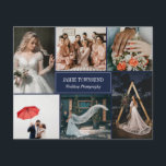 ネイビーフォトコラージュプロフェッショナル写真家 チラシ<br><div class="desc">プロフェッショナル写真家のネイビーブルー両面フライヤーで、6枚の写真の部屋とフォトコラージュで作品を展示できる。名前と専門分野、タイトルまたはサービスをカバーに追加する。背面にはフェイク金ゴールド紙吹雪、自分のプロフィール写真、および暗い青連絡色の背景に対する白い情報が表示されている。</div>