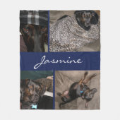 ネイビーフォトコラージュ犬 フリースブランケット (正面)