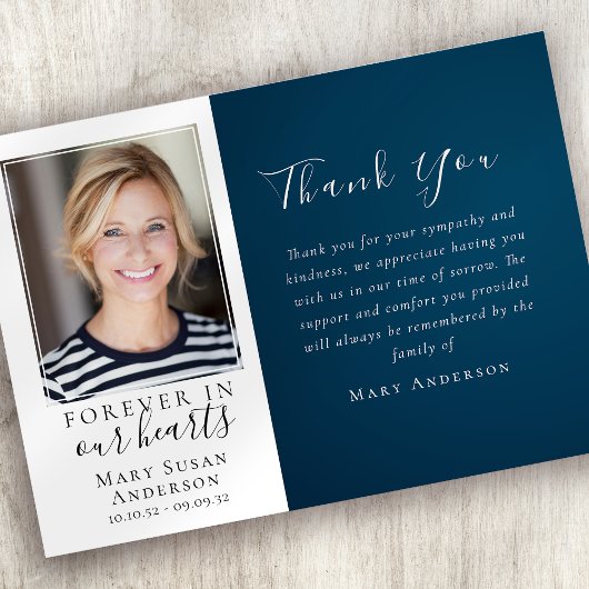 ネイビーフォーエバー我々のハート写真葬儀 サンキューカード