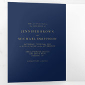 ネイビーフォーマル結婚ミニマル金ゴールド 三つ折りカード (内部最初)