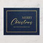 ネイビーフォーマル金ゴールドビロードミニマルメリークリスマス シーズンポストカード (正面)