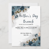 ネイビーフラワーウォーターカラーマザーズデイブランチ 招待状 (正面)